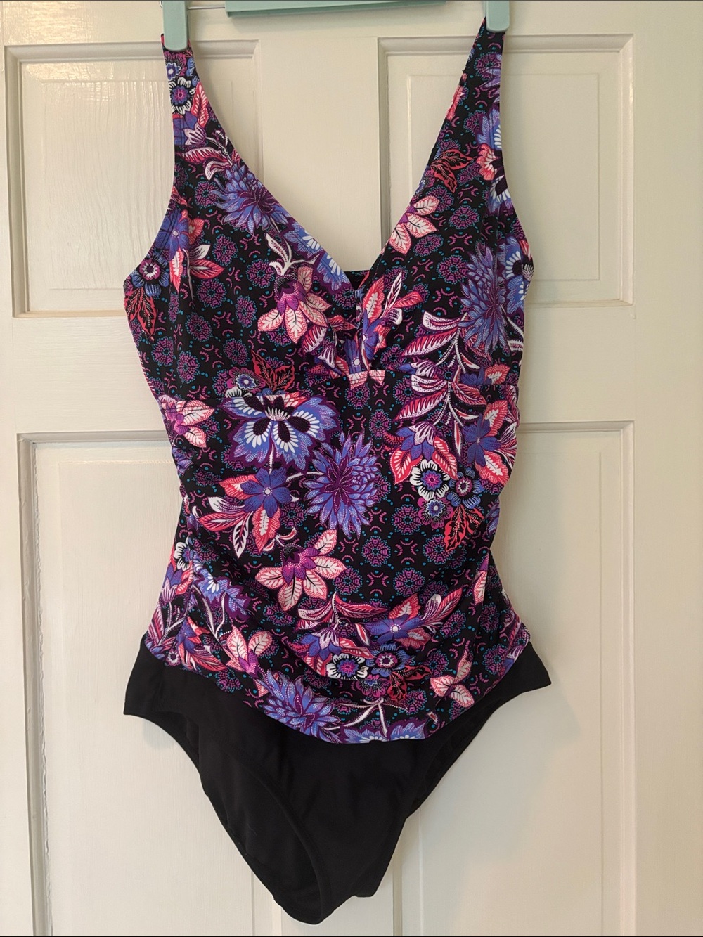 Purple Floral One-Piece Swimsuit with Supportive Fit